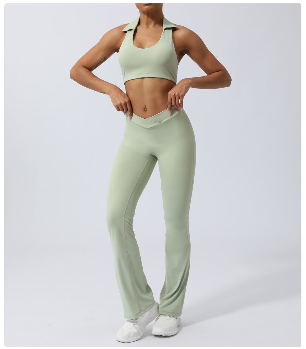 Spring and Summer new European and American yoga suit back lifting hip running workout clothes quick-drying sports two-piece set with chest pad for women