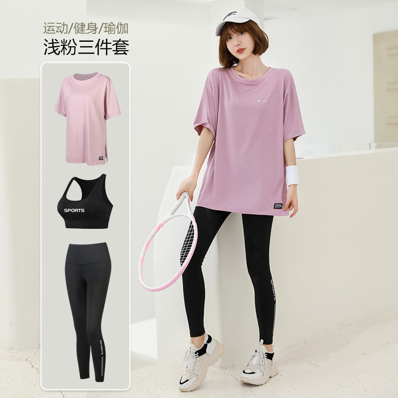 plus size Sports suit Women's Fitness Clothes Loose Summer Yoga Running Fat MM200 Jin Jacket Quick-drying Clothes Solid Color