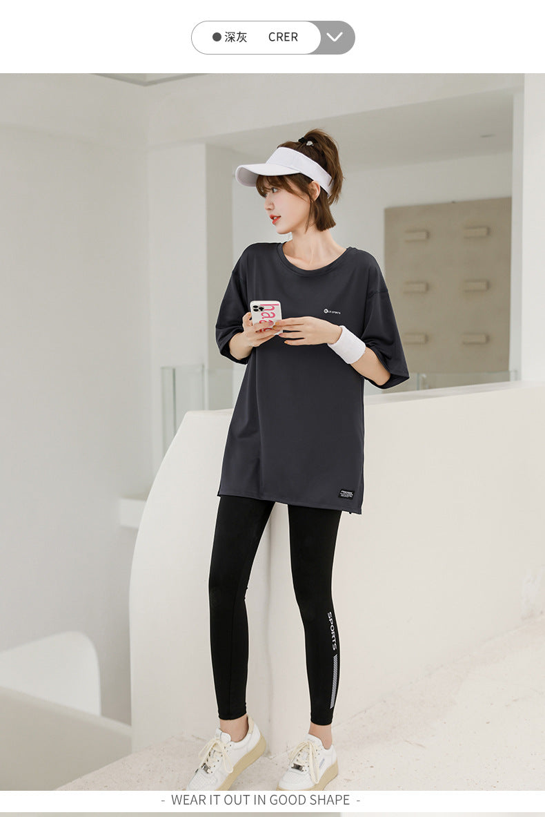 plus size Sports suit Women's Fitness Clothes Loose Summer Yoga Running Fat MM200 Jin Jacket Quick-drying Clothes Solid Color