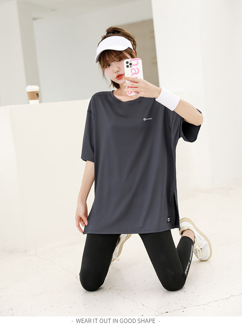 plus size Sports suit Women's Fitness Clothes Loose Summer Yoga Running Fat MM200 Jin Jacket Quick-drying Clothes Solid Color