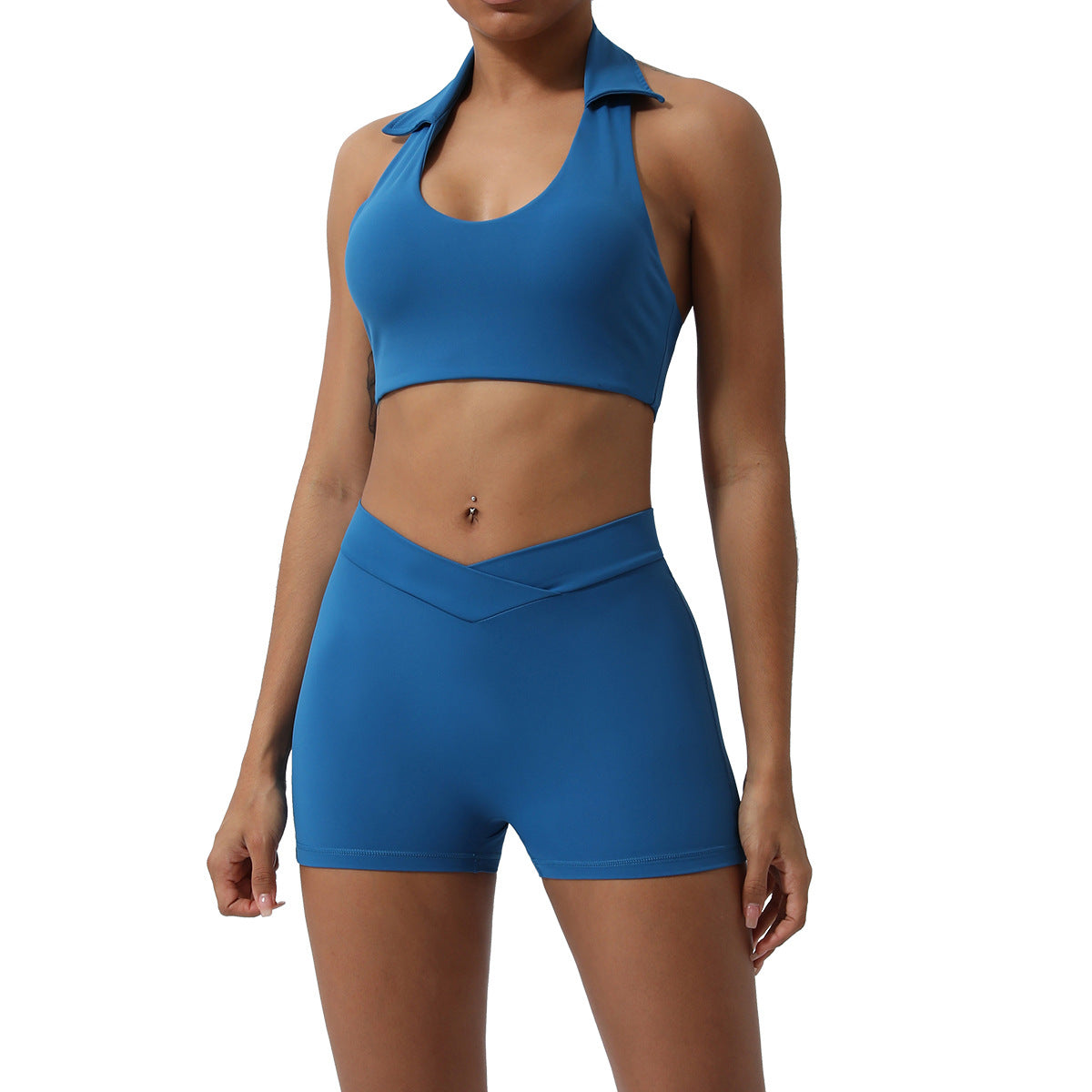 Spring and Summer new European and American yoga suit back lifting hip running workout clothes quick-drying sports two-piece set with chest pad for women