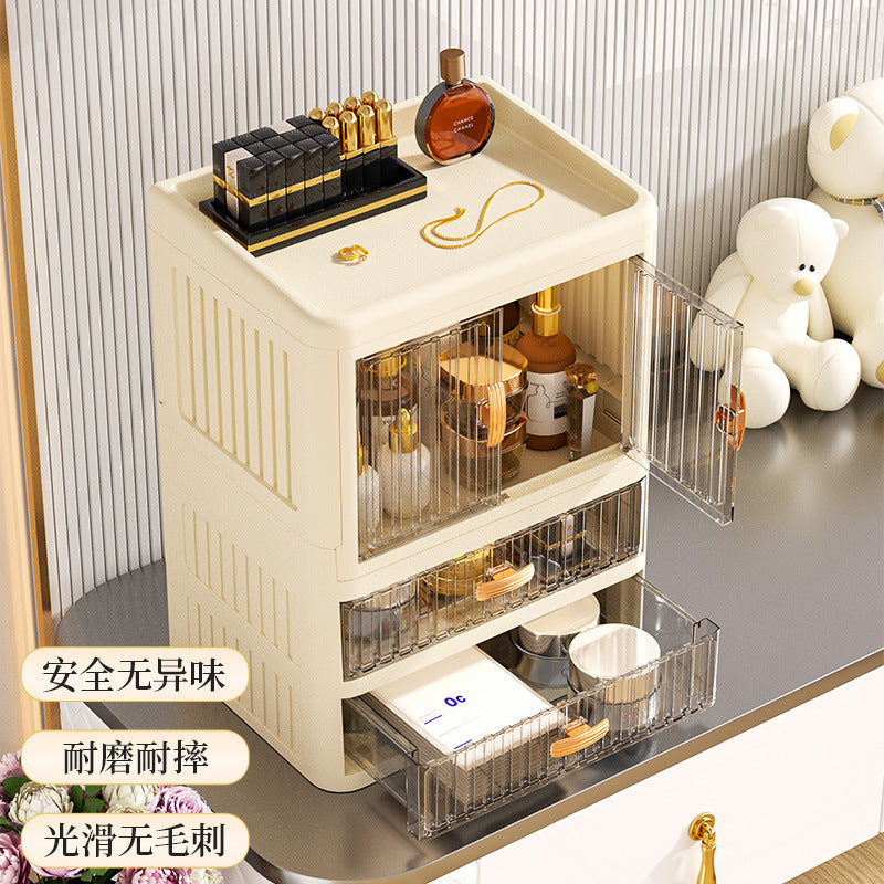Foldable Double Door Flat Cover White Storage Box Multi-layer Stationery Storage Rack Household Cosmetics Skin Care Storage