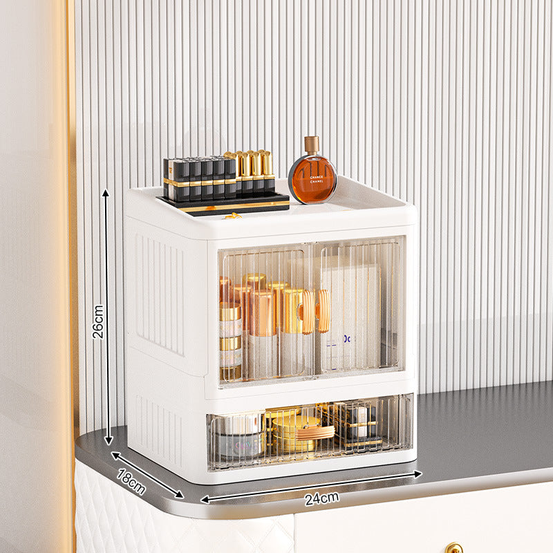 Foldable Double Door Flat Cover White Storage Box Multi-layer Stationery Storage Rack Household Cosmetics Skin Care Storage