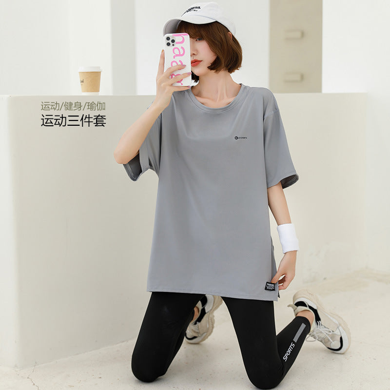plus size Sports suit Women's Fitness Clothes Loose Summer Yoga Running Fat MM200 Jin Jacket Quick-drying Clothes Solid Color