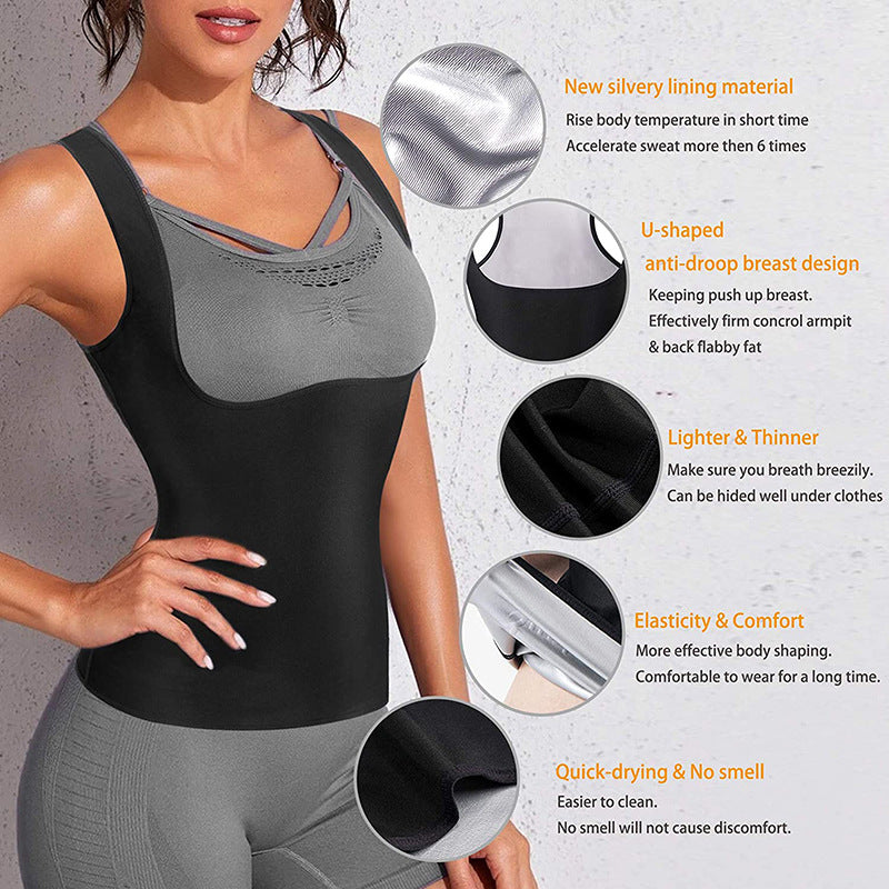 Women's Sports Slim Body Shaping Clothes Tight Waist Tight Abdomen Sweating Clothes Yoga Fitness Clothes Vest Women's Waist Shaping Sweat Clothes