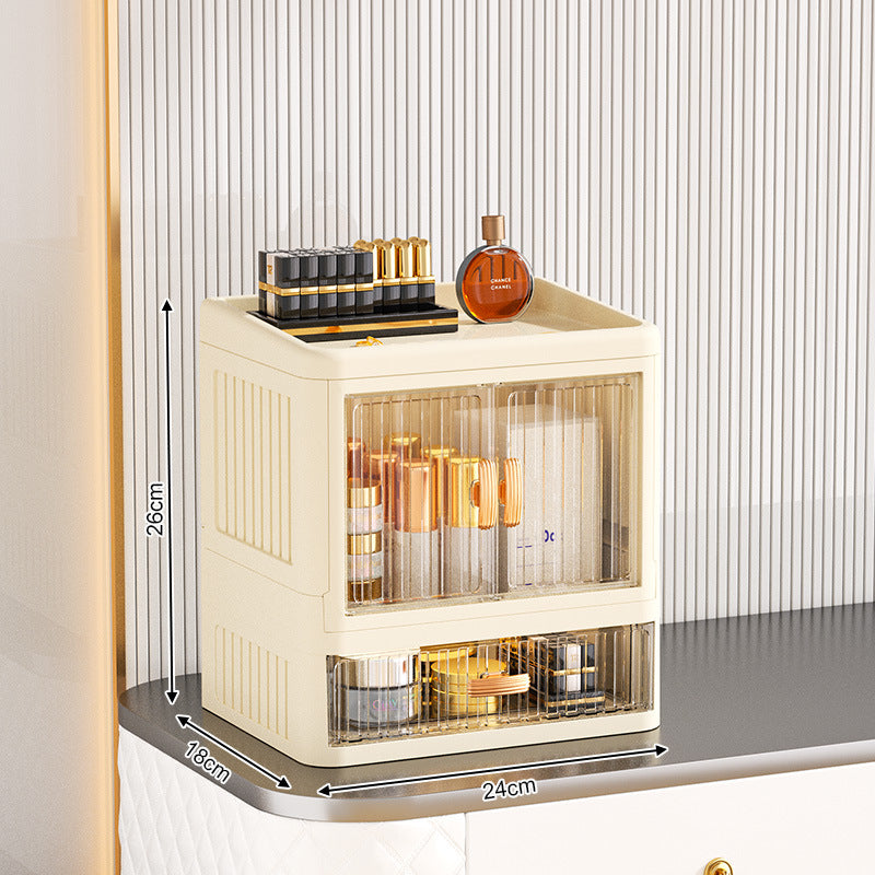 Foldable Double Door Flat Cover White Storage Box Multi-layer Stationery Storage Rack Household Cosmetics Skin Care Storage