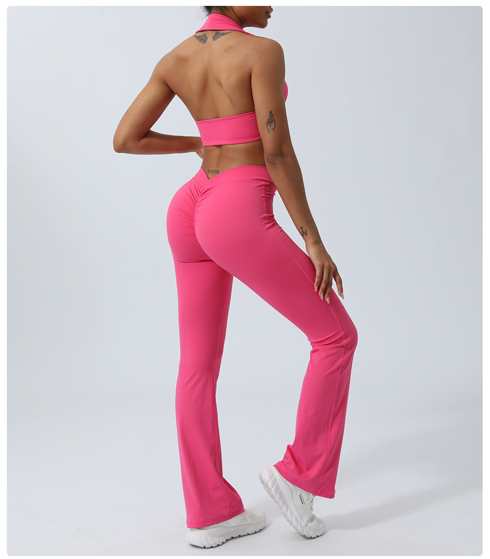 Spring and Summer new European and American yoga suit back lifting hip running workout clothes quick-drying sports two-piece set with chest pad for women