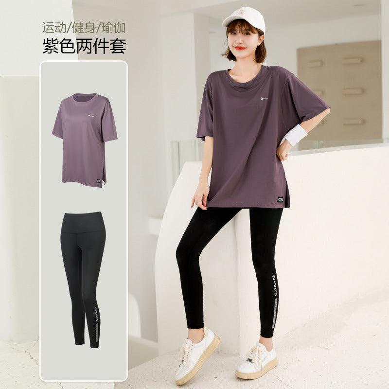 plus size Sports suit Women's Fitness Clothes Loose Summer Yoga Running Fat MM200 Jin Jacket Quick-drying Clothes Solid Color