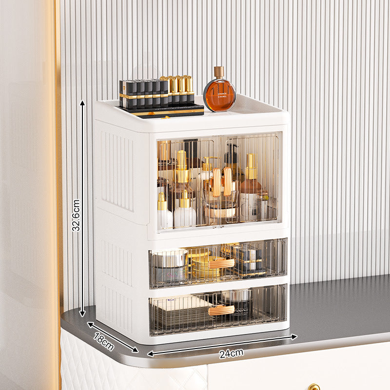 Foldable Double Door Flat Cover White Storage Box Multi-layer Stationery Storage Rack Household Cosmetics Skin Care Storage
