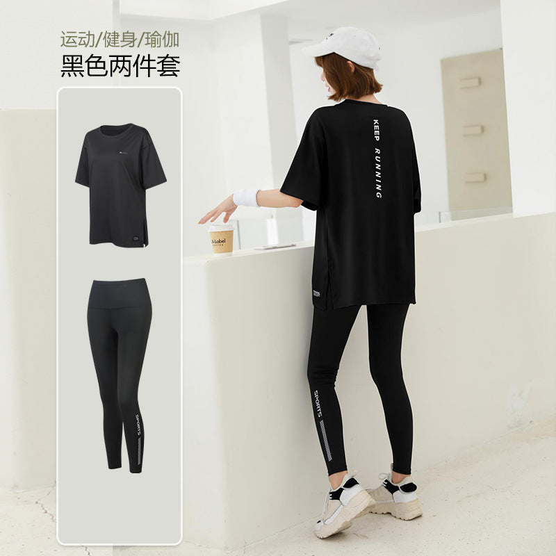 plus size Sports suit Women's Fitness Clothes Loose Summer Yoga Running Fat MM200 Jin Jacket Quick-drying Clothes Solid Color