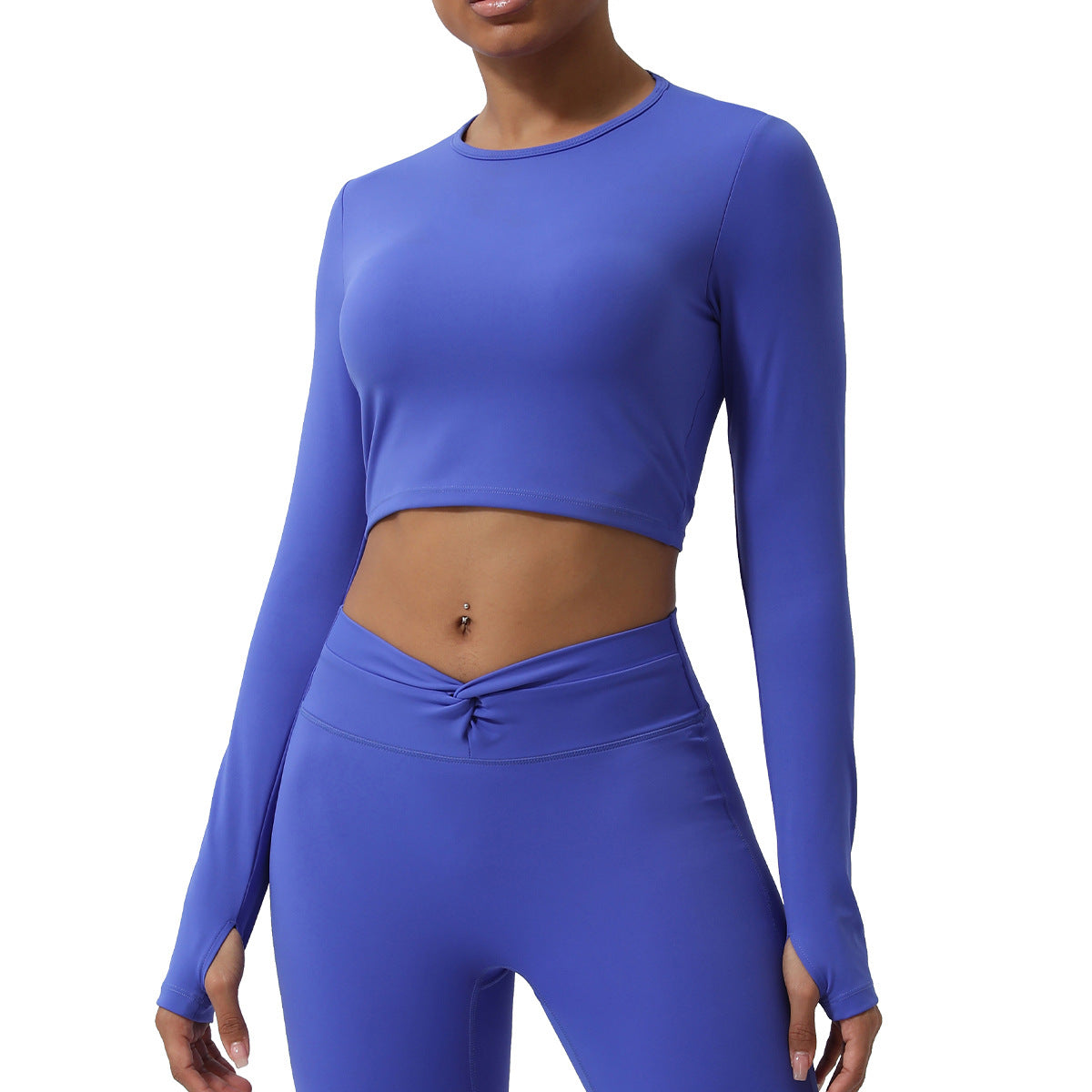 Spring New nude hollow-out beauty back sports top twisted short yoga clothes with chest pad long sleeve T-shirt workout clothes