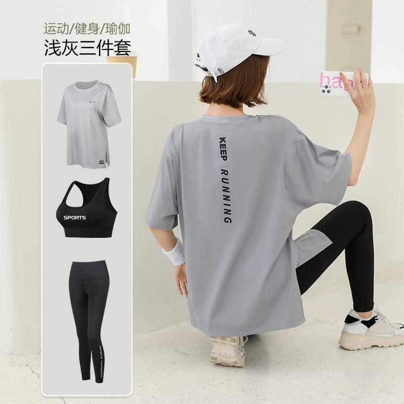 plus size Sports suit Women's Fitness Clothes Loose Summer Yoga Running Fat MM200 Jin Jacket Quick-drying Clothes Solid Color
