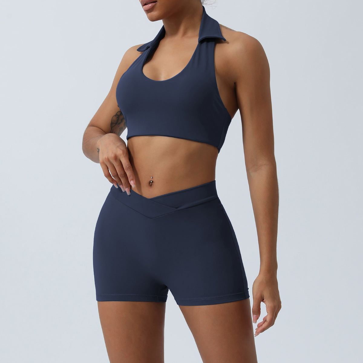 Spring and Summer new European and American yoga suit back lifting hip running workout clothes quick-drying sports two-piece set with chest pad for women