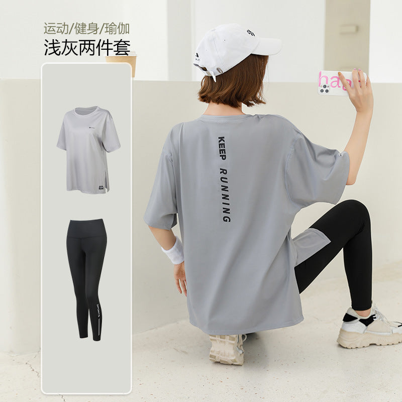 plus size Sports suit Women's Fitness Clothes Loose Summer Yoga Running Fat MM200 Jin Jacket Quick-drying Clothes Solid Color