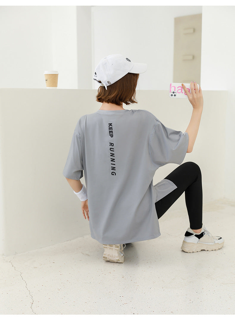 plus size Sports suit Women's Fitness Clothes Loose Summer Yoga Running Fat MM200 Jin Jacket Quick-drying Clothes Solid Color