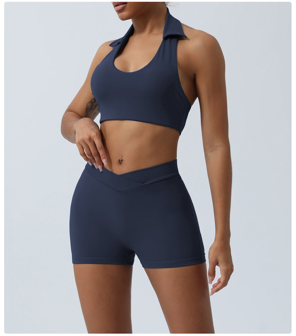 Spring and Summer new European and American yoga suit back lifting hip running workout clothes quick-drying sports two-piece set with chest pad for women