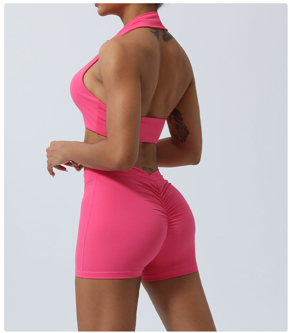 Spring and Summer new European and American yoga suit back lifting hip running workout clothes quick-drying sports two-piece set with chest pad for women