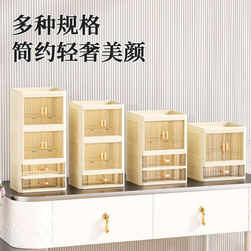 Foldable Double Door Flat Cover White Storage Box Multi-layer Stationery Storage Rack Household Cosmetics Skin Care Storage